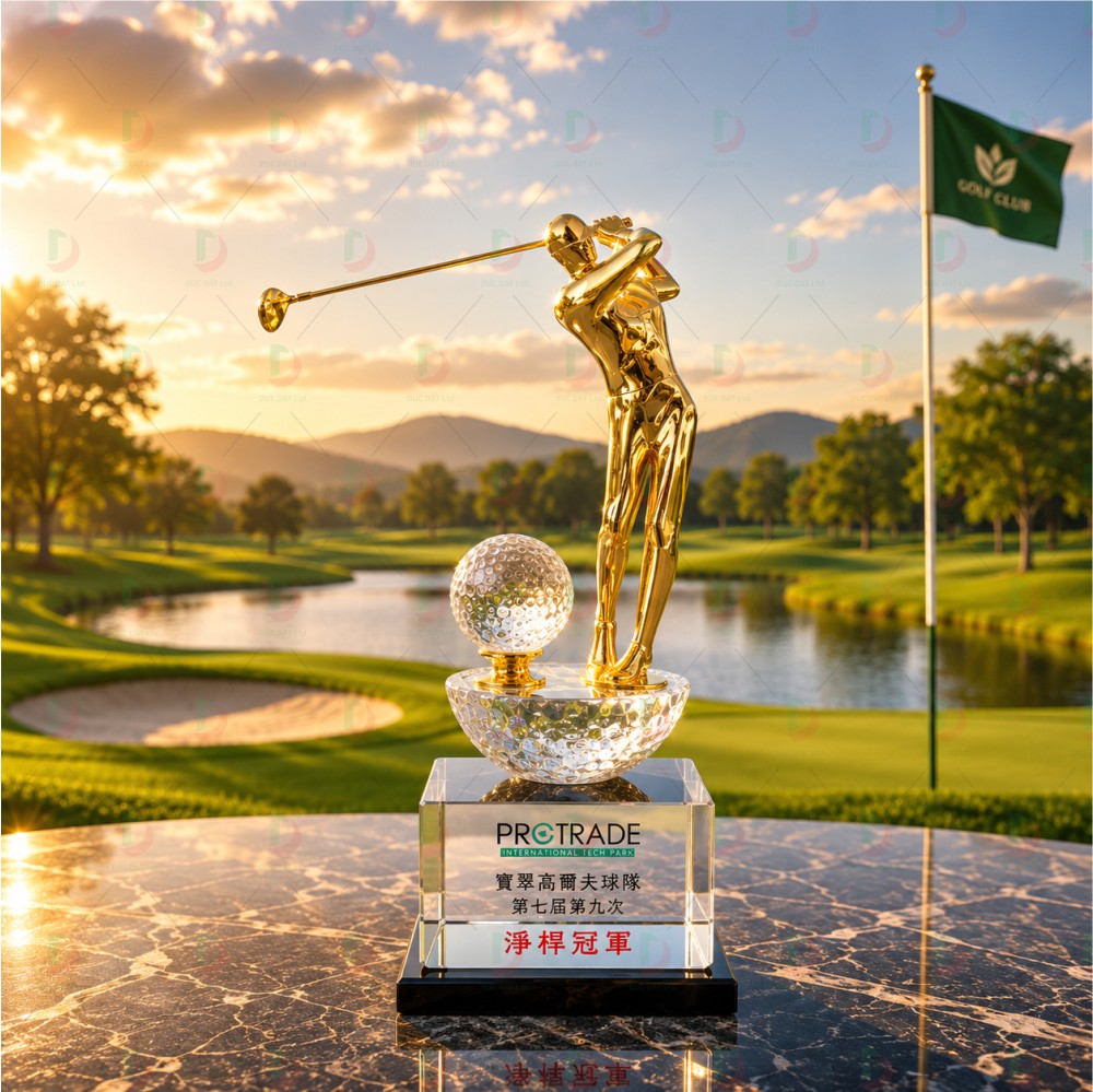 cup_the_thao__45_ Cúp Golf Pha Lê 007 hình golfer mạ vàng thực hiện cú swing