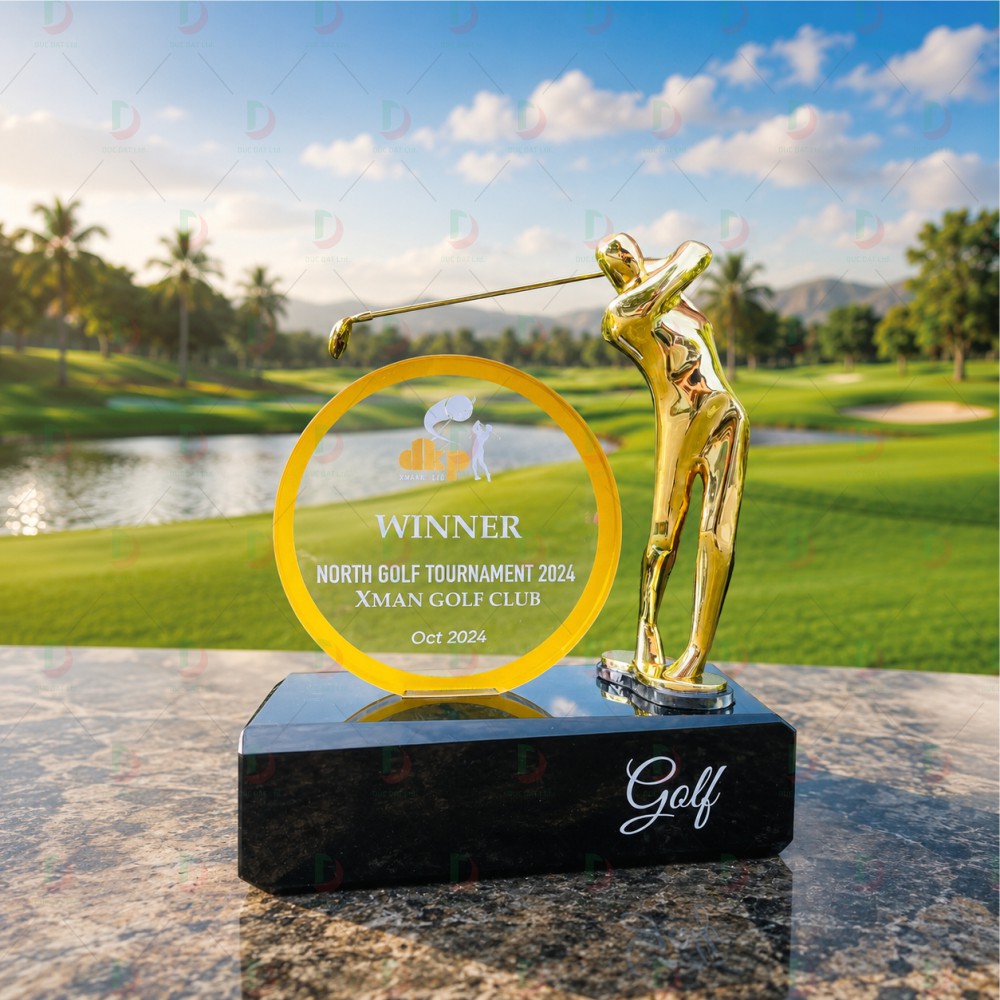 cup_the_thao__45_ Cúp Golf Pha Lê 012 thiết kế vòng tròn pha lê và tượng golfer mạ vàng