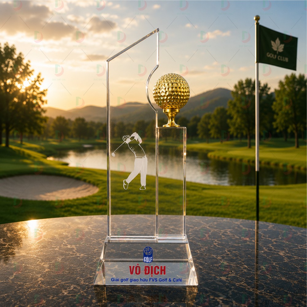 cup_the_thao__45_ Cúp Golf Pha Lê 015 thiết kế pha lê trong suốt kết hợp quả bóng golf mạ vàng