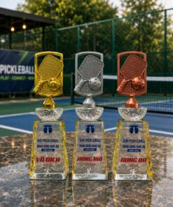 Cúp Pickleball 016 Pha Lê Khối Vàng Bạc Đồng