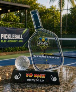 Cúp Pickleball 017 Pha Lê Trong Hình Cây Vợt