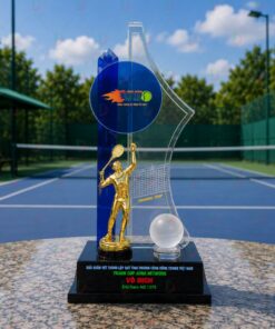 Cúp Tennis 011 - Cúp Pha Lê Tượng Vàng & Mảng Xanh Hiện Đại