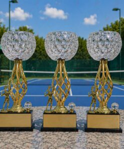 Cúp Tennis 014 - Bộ Cúp Pha Lê Tô Cắt Khía & Thân Xoắn Kim Loại Mạ Vàng