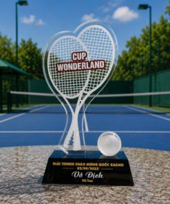 Cúp Tennis 015 - Biểu Trưng Pha Lê Cặp Vợt Đôi & Trái Bóng Mờ
