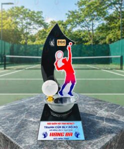 Cúp Tennis 016 - Cúp Pha Lê Ngọn Lửa Đen & Vận Động Viên Smash 3D