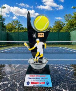 Cúp Tennis 017 - Cúp Pha Lê Ngọn Lửa Đen, Trái Bóng Vàng & Tượng Tay Vợt