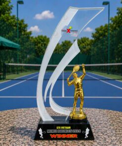 Cúp Tennis 027 - Cúp Pha Lê Vòm Cung Nhọn & Tay Vợt Mạ Vàng