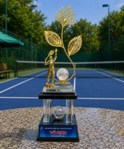 Cúp Tennis 029 - Cúp Pha Lê Cành Lúa Vàng & Tay Vợt 3D Bề Thế