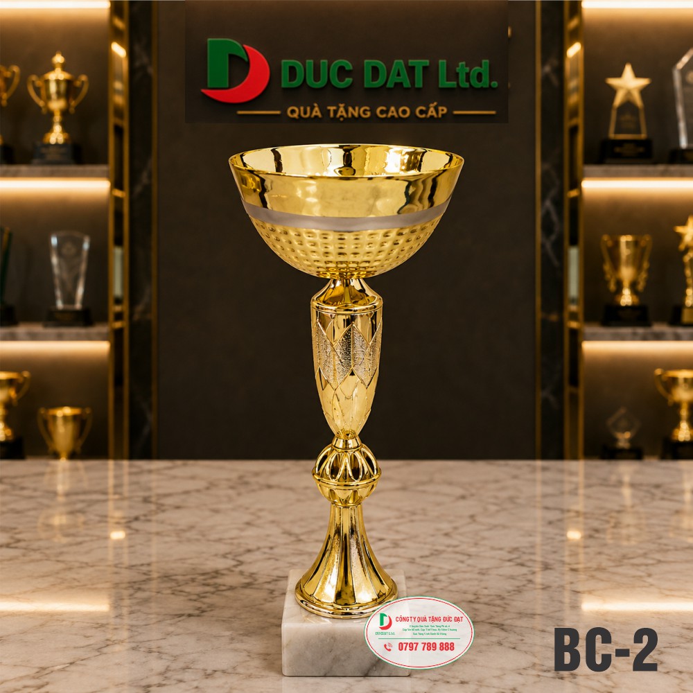 cup_the_thao__45_ Cúp kim loại BC-2 màu vàng ánh kim đế đá trắng