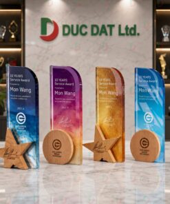 Cúp Pha Lê Đế Gỗ 004 - In Màu UV Độc Đáo, Sang Trọng