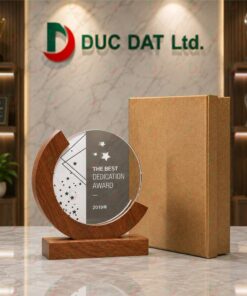 Cúp Pha Lê Đế Gỗ 012 - Vầng Trăng Khuyết Nghệ Thuật, In UV